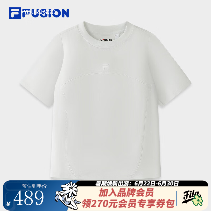 FILA FUSION斐乐潮牌女子针织短袖衫2026夏季新款时尚休闲宽松T恤 飘渺灰-GY S 160/80A/S