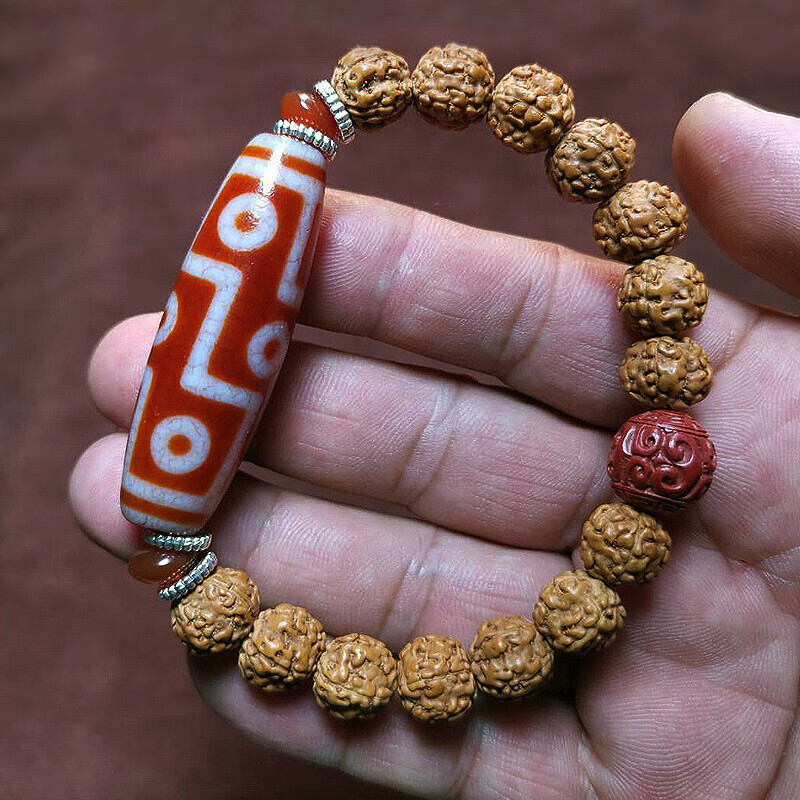 西藏九眼老天珠手串 血龙纹天珠 虎牙天珠佛珠念珠手链 金刚菩提配珠