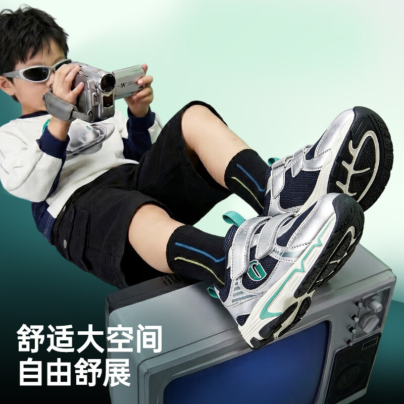 基诺浦儿童学步鞋2026年秋季新款1-5岁男女宝宝鞋子童鞋GW1955 燕尾蓝_亮银_亮镍色 27 170mm 适合脚长166-175mm