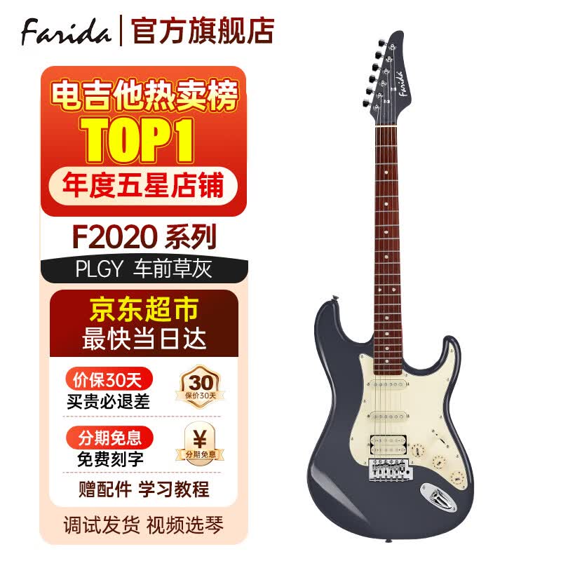 法丽达（Farida）F5020/F2020电吉他初学者入门单摇单单双电吉他 F2020 PLGY车前草灰
