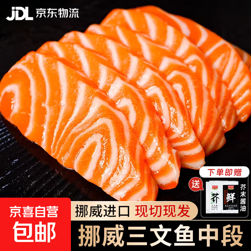 挪威三文鱼中段刺身进口冰鲜三文鱼大西洋鲑  鱼类 净重 挪威三文鱼中段 400g