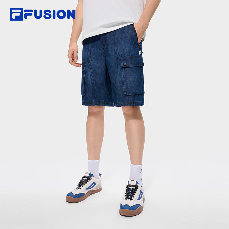 FILA FUSION斐乐章昊同款休闲裤男2026秋季新款时尚休闲裤子宽松短裤 深牛仔蓝-DB 章昊同款 M 170/80A/M