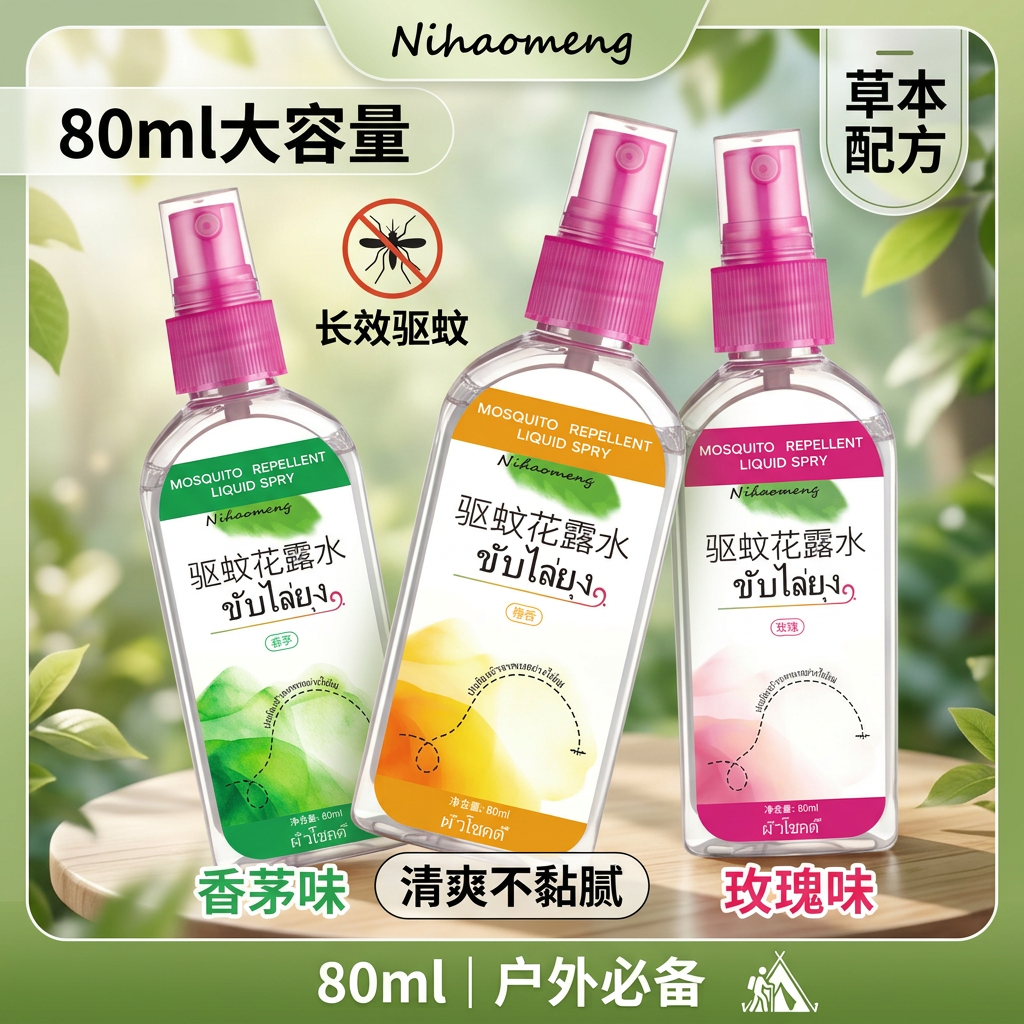 海布森(HAIBUS)驱蚊液神器正品蚊子水蚊不叮户外花露水喷雾持久防护温和止痒喷雾 三款各一瓶80ml*3瓶
