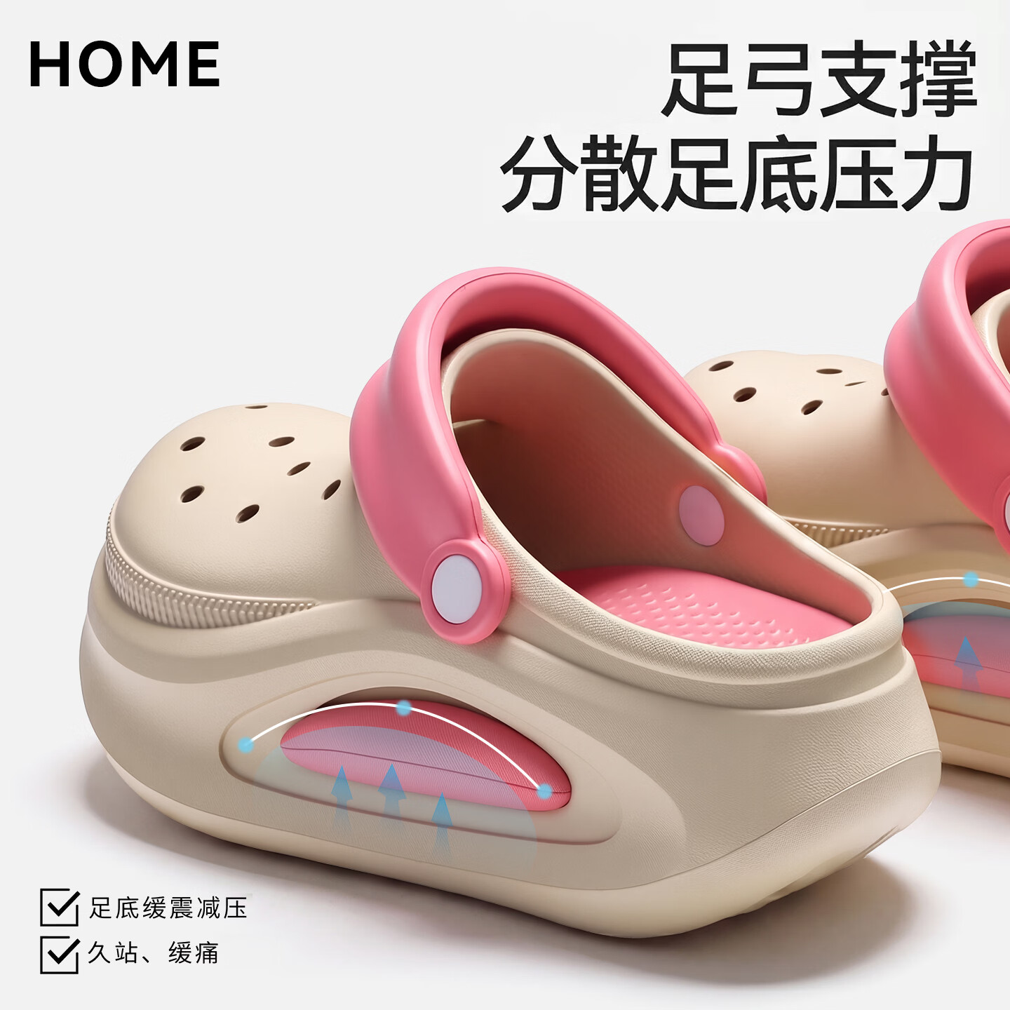 猫力手术室防滑洞洞鞋女2026夏季新款外穿eva防臭沙滩休闲包头拖鞋女 粉色 37-38 适合38-39