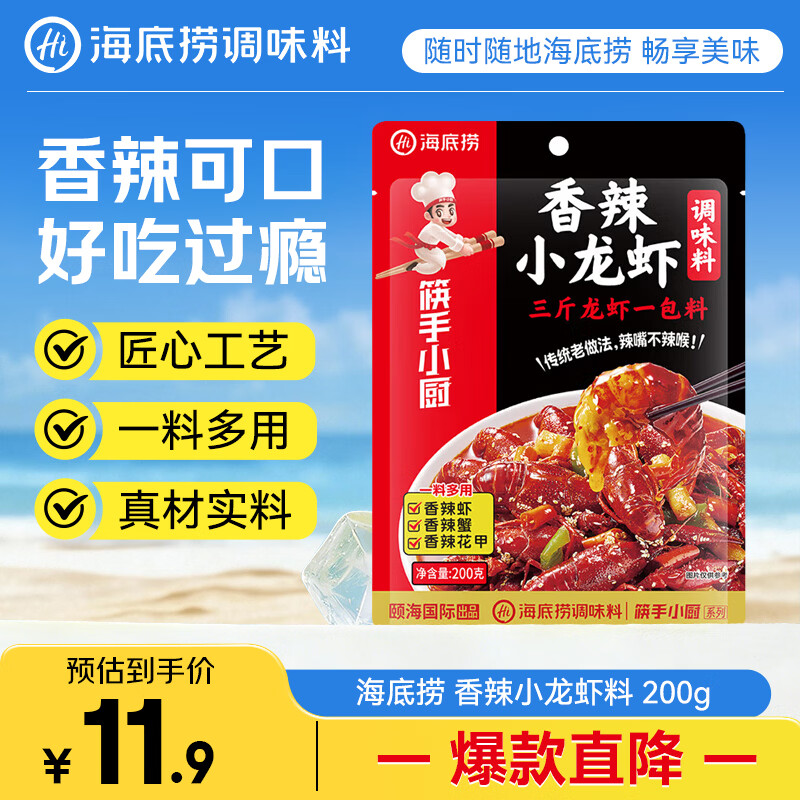 海底捞香辣小龙虾调味料200g 香辣蟹海鲜 麻辣干锅香辣口味虾料解馋夜宵