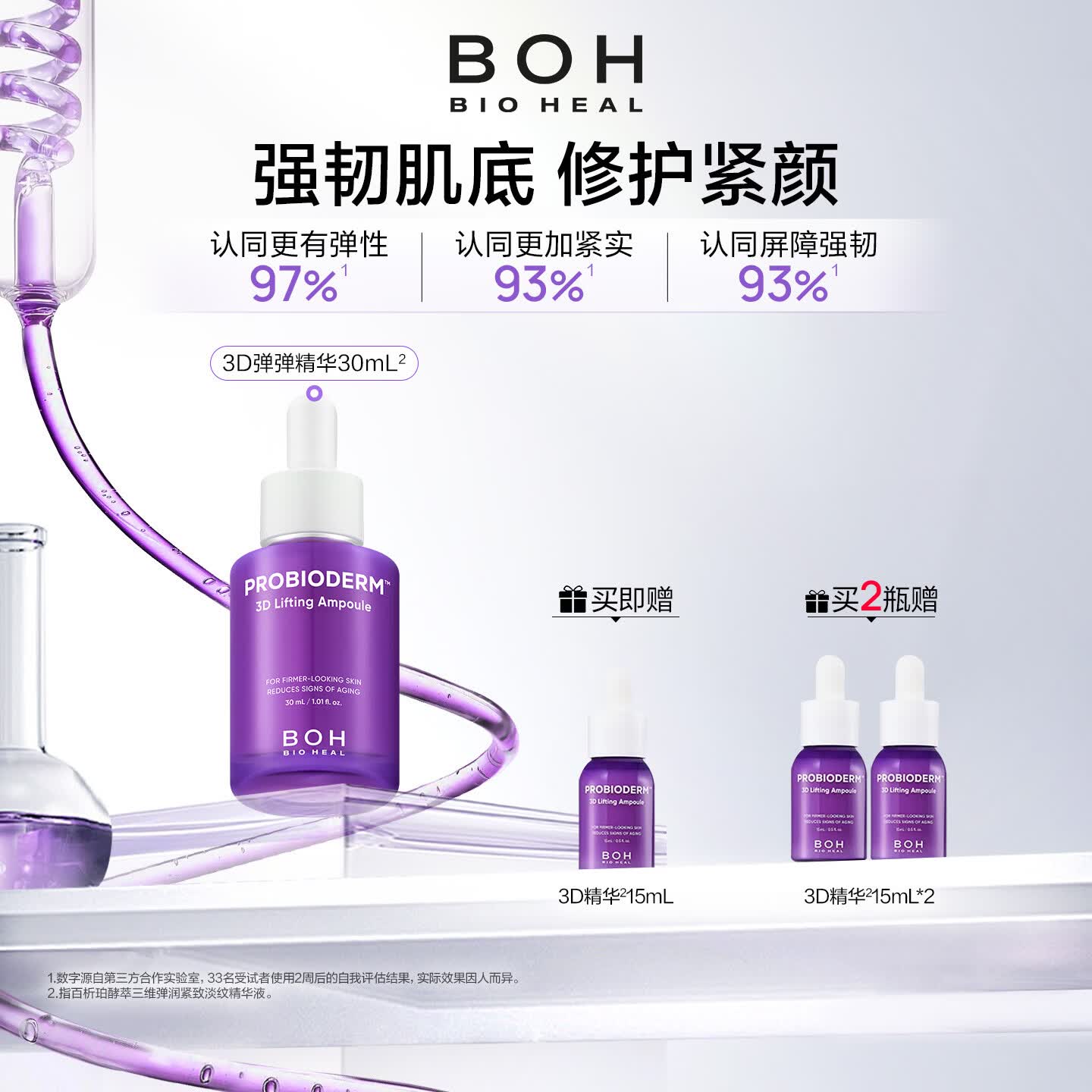 BIOHEAL BOH韩国酵萃三维紧致淡纹弹润精华液30ml面部保湿护肤精华 2瓶(30ml*2)