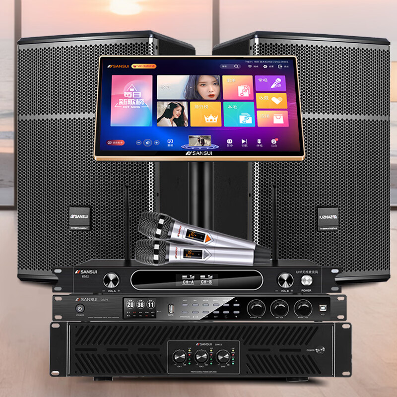 山水(SANSUI)SQ12专业KTV家用家庭大功率功放K歌音箱卡拉OK点歌舞台音响 【热销】SQ12+大功率后级功放+效果器+话筒+2T点歌机