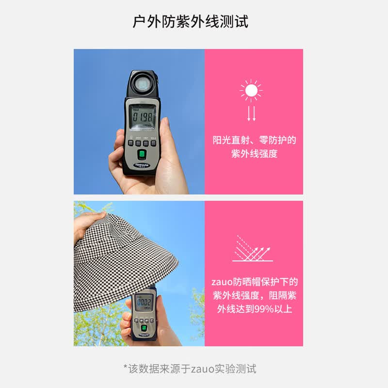 zauo韩国zauo千鸟格渔夫帽女夏季防晒防紫外线大帽檐遮阳帽可折叠帽子 千鸟格（渔夫帽） 均码