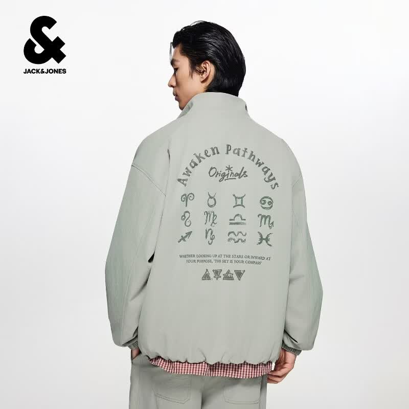 杰克·琼斯（JACK&amp;JONES）【舒柔特】男装夹克外套舒适百搭刺绣字母印花宽松立领226321014 E02豆绿色 XL （185）