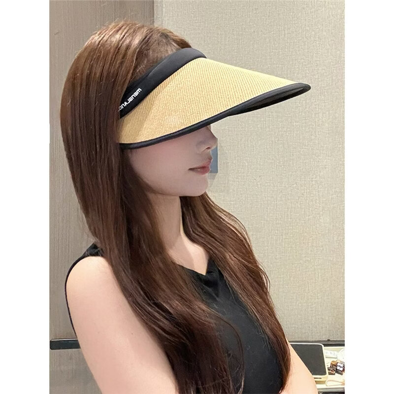 娆蝶2026 新款空顶防晒帽女夏季大檐防紫外线骑车遮阳显脸小太阳帽 米色 (送防风绳) 均码(54-60cm)
