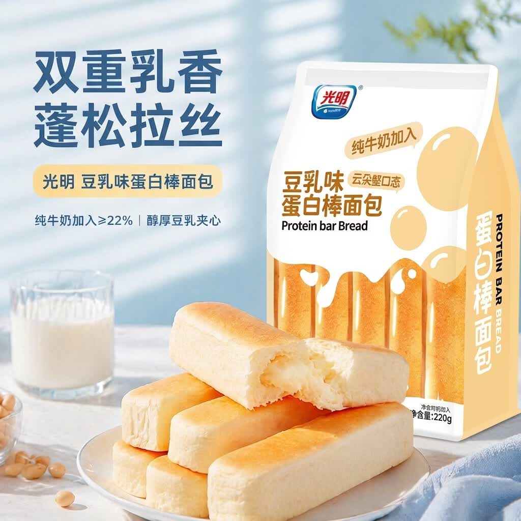 光明豆乳蛋白棒面包 270g*袋 早餐吐司夹心面包办公室休闲零食下午茶