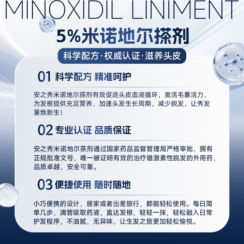 [安之秀]米诺地尔搽剂 60ml*2瓶 1盒装 5% 60ml*2瓶1盒装 米诺地尔搽剂男女士专用生发防脱育发治疗脱发斑秃