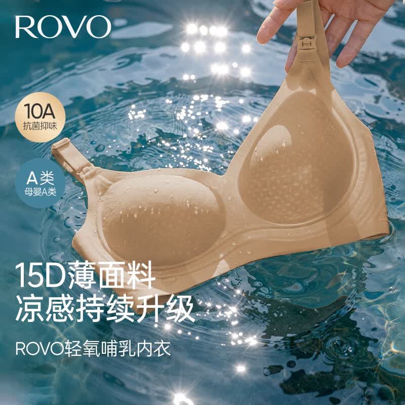 ROVO 哺乳内衣夏季薄款喂奶专用怀孕期文胸罩可穿睡觉大码聚拢无痕 静谧蓝+香槟白 L