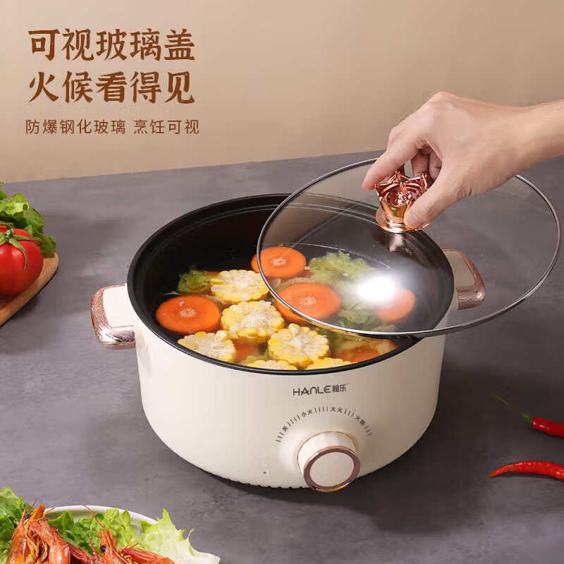 翰乐电煮锅多功能锅蒸煮煎炒一体电热锅家用电火锅宿舍学生煮面锅电饭锅不粘锅插电迷你小电锅配蒸笼 3.5L 多功能锅【送蒸笼】适合1-6人 国货正品【煮/蒸/炒/涮】三挡大火力