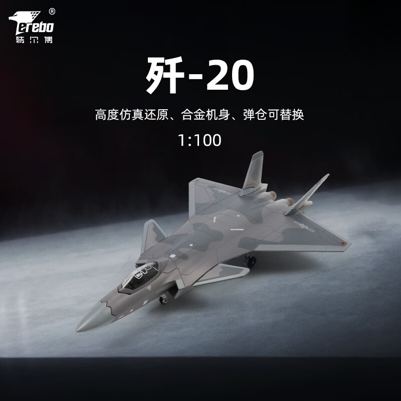 terebo正品1:100歼20战斗机 合金仿真飞机模型航展退伍纪念