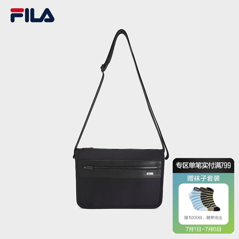FILA 斐乐挎包|官方男包新款简约通勤包包日常随身包单肩包斜挎包 正黑色-BK