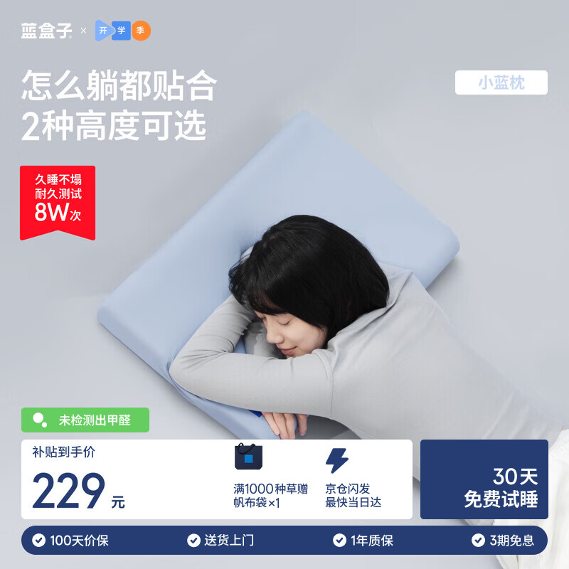蓝盒子小蓝枕N2记忆棉枕成人深睡枕芯护颈枕慢回弹宿舍透气浅灰10cm