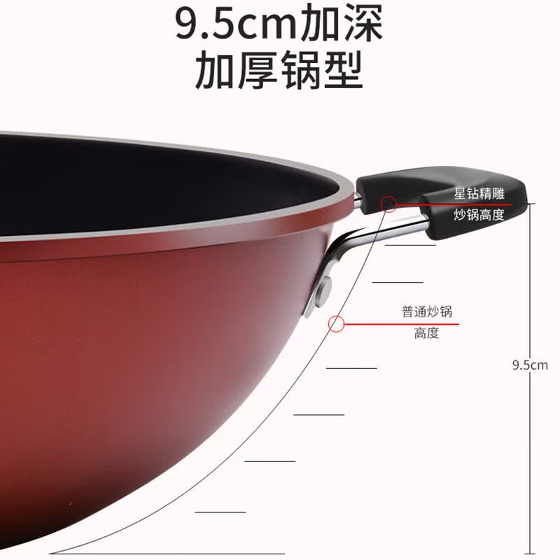 辰居不粘锅炒锅电磁炉煤气灶专用炒菜锅燃气灶适用不沾平底锅家用铁锅 晶钻不粘/30CM(无盖)送木铲 30cm