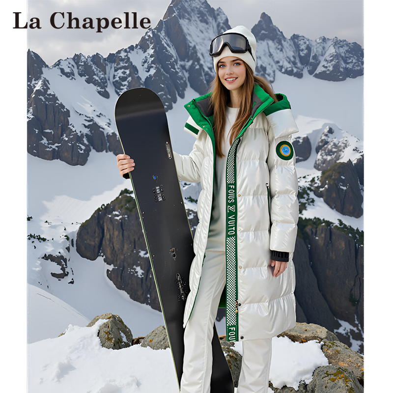 拉夏贝尔(La Chapelle)冬季立领连帽保暖中长款羽绒服加厚女款男女同款休闲潮流 黑绿色 3XL (建议180-200斤)
