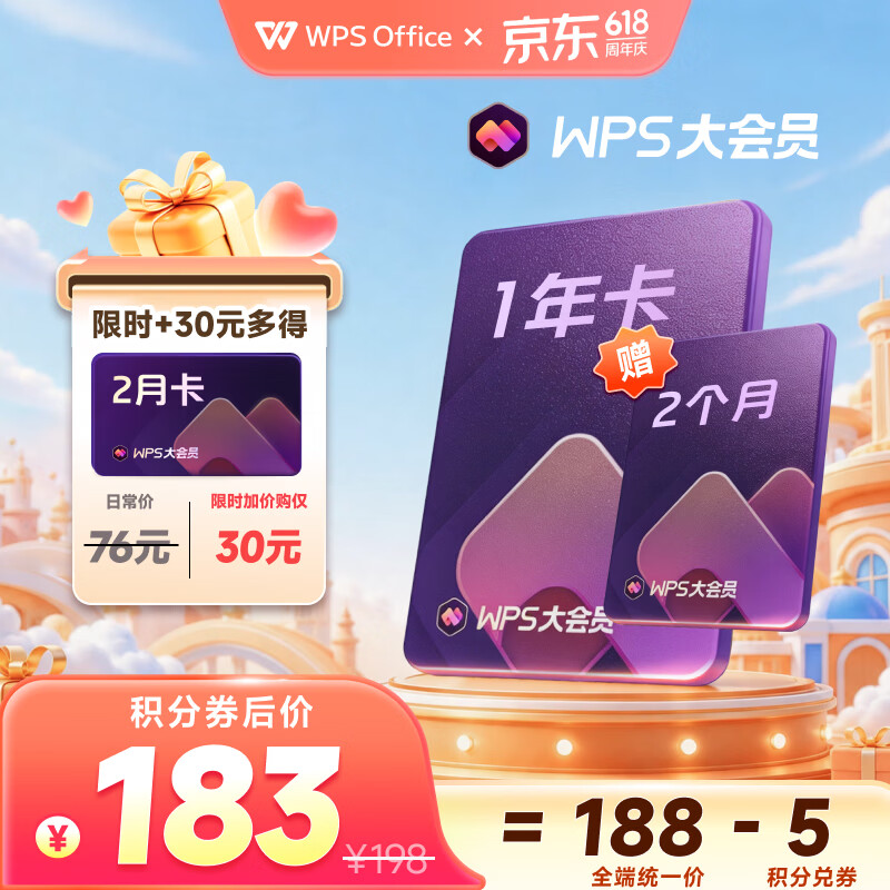 WPS大会员1年卡 AI写PPT WPS for iPad版本可用 含超级会员所有功能+WPS AI功能 PDF转word官方正版 ai排版 电子书AI阅读总结 WPS大会员1年+2个月