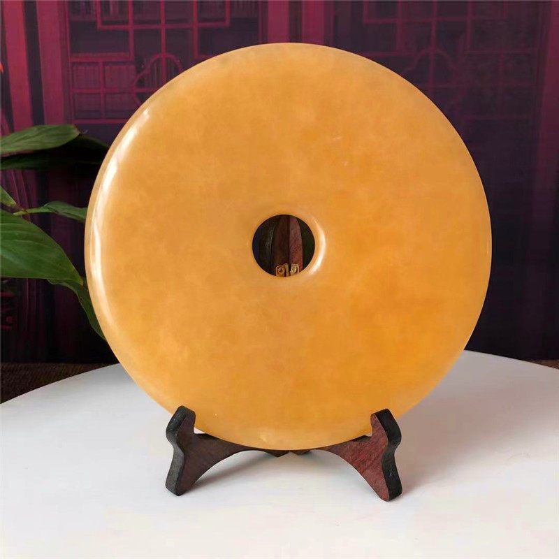 珠观玉赏黄玉平安扣摆件家居客厅书房办公室装饰玉石圆盘开业乔迁礼品