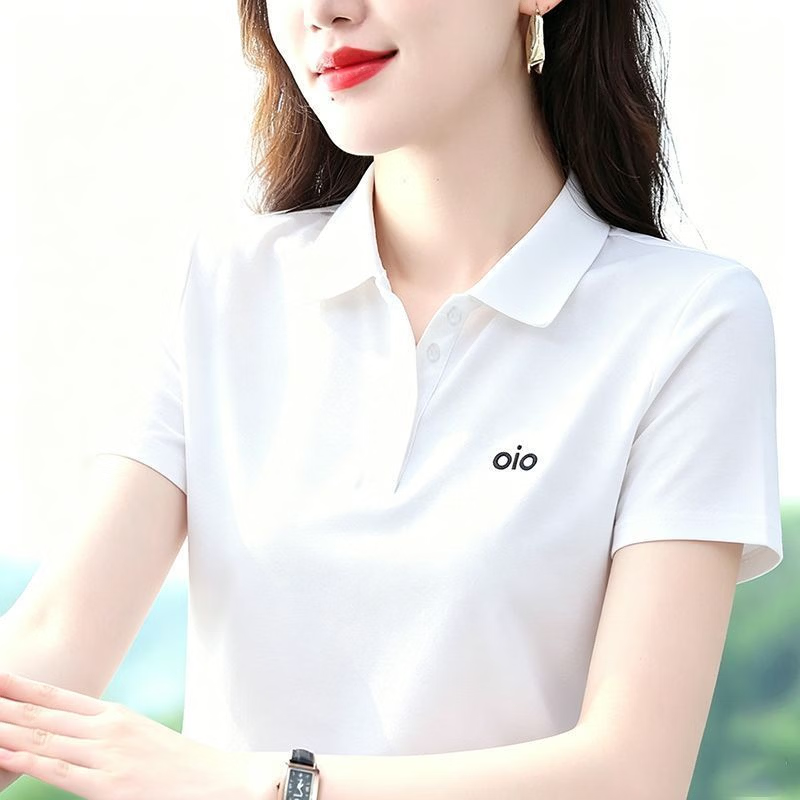 纯色短袖t恤女2026新款宽松上衣翻领polo衫半袖T恤 灰色 4XL 建议125-135斤