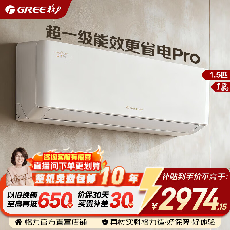 格力空调 1.5匹/大1匹 新一级能效 变频冷暖 纯铜管 省电舒适风 卧室壁挂式空调挂机 国家补贴 1.5匹 新一级能效 冷酷外机