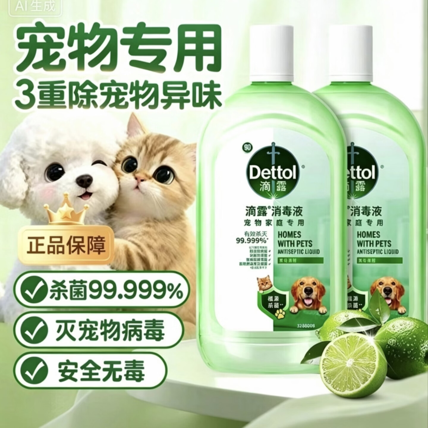 【养宠必备】宠物消毒液除臭猫咪狗狗日用杀菌 滴露宠物消毒液1L*2瓶
