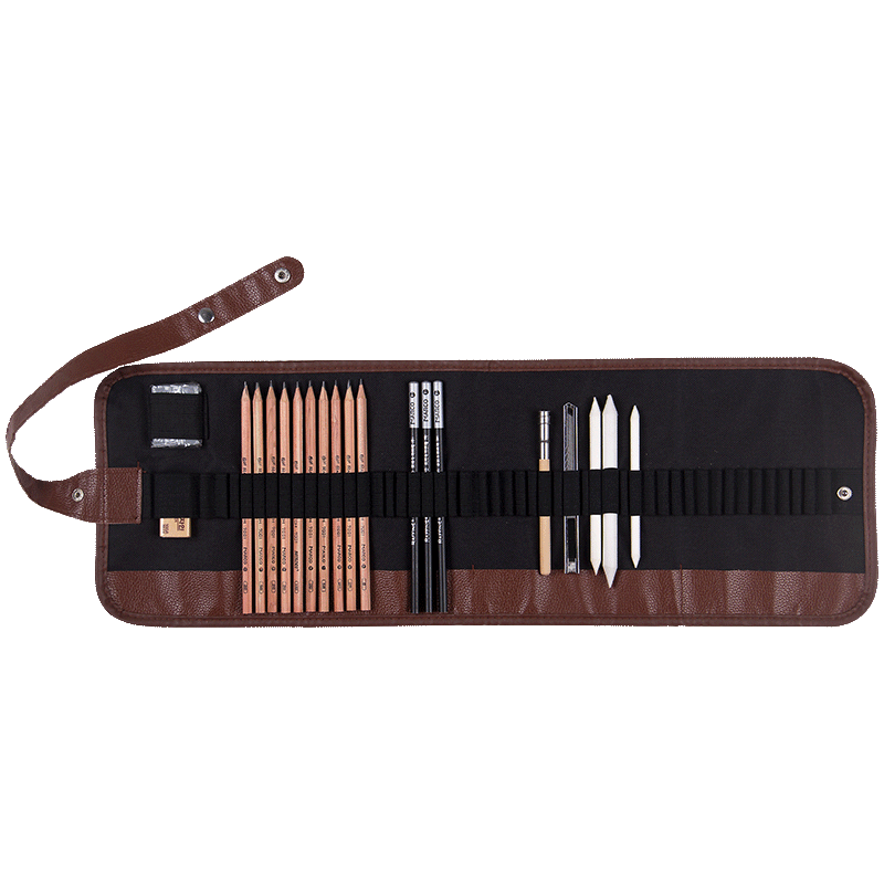 马可（MARCO） 素描铅笔套装初学者软中硬绘画美术专用画画炭笔速写马克画笔学生用专业手绘全套素描 进阶版【马利】34件套[萌猫笔帘]