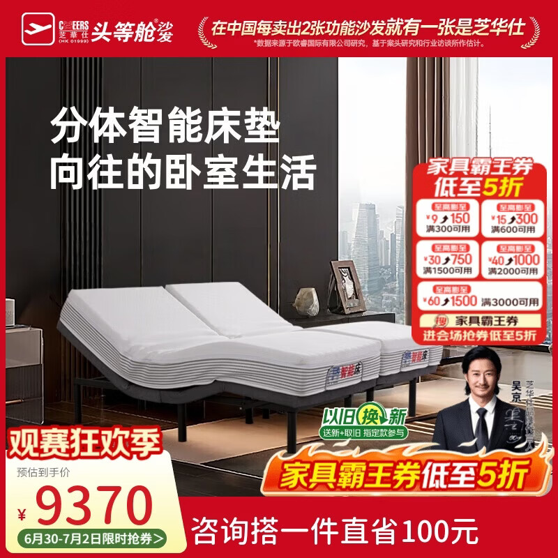 芝华仕（CHEERS）零距无床头电动智能床零重力升降多功能主卧1.8m双面可睡分体Z079