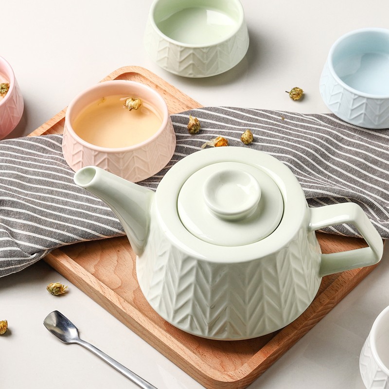 爱屋格林陶瓷茶具套装家用简约北欧风红茶绿茶花茶泡茶壶茶杯七件套礼盒装 一壶六杯套装