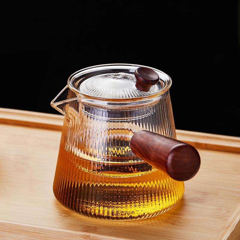 笼趣德国进口品质   侧把玻璃煮茶壶单壶耐高温加厚木把过滤电陶炉烧