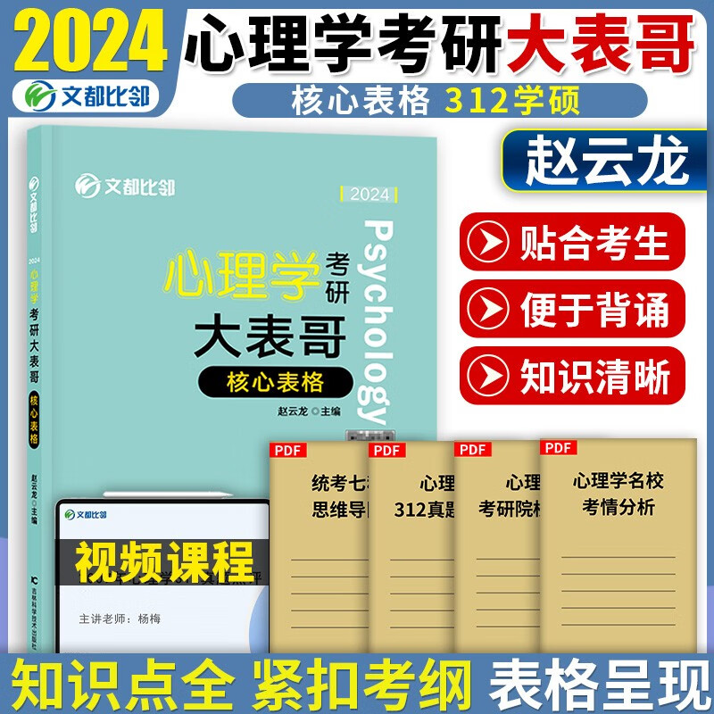 现货先发】2024文都比邻312心理学考研全家桶 347学硕专硕 知识精讲+历年真题详解+核心表格+背诵手册+阿范题+全真模拟 赵云龙 【2024】312大表哥核心表格