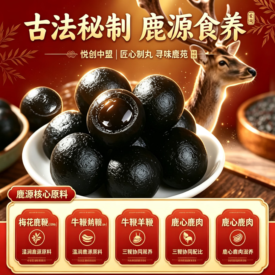 悦创中盟鹿鞭丸传统古法滋补养生 鹿鞭丸/70g1罐装 350g*5罐 鹿制品
