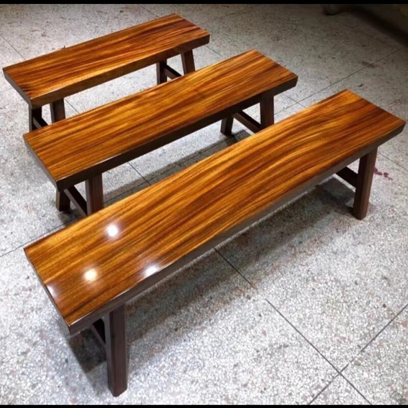 沛朗实木长条凳家用奥坎胡桃木大板长条凳 奥坎条凳1米