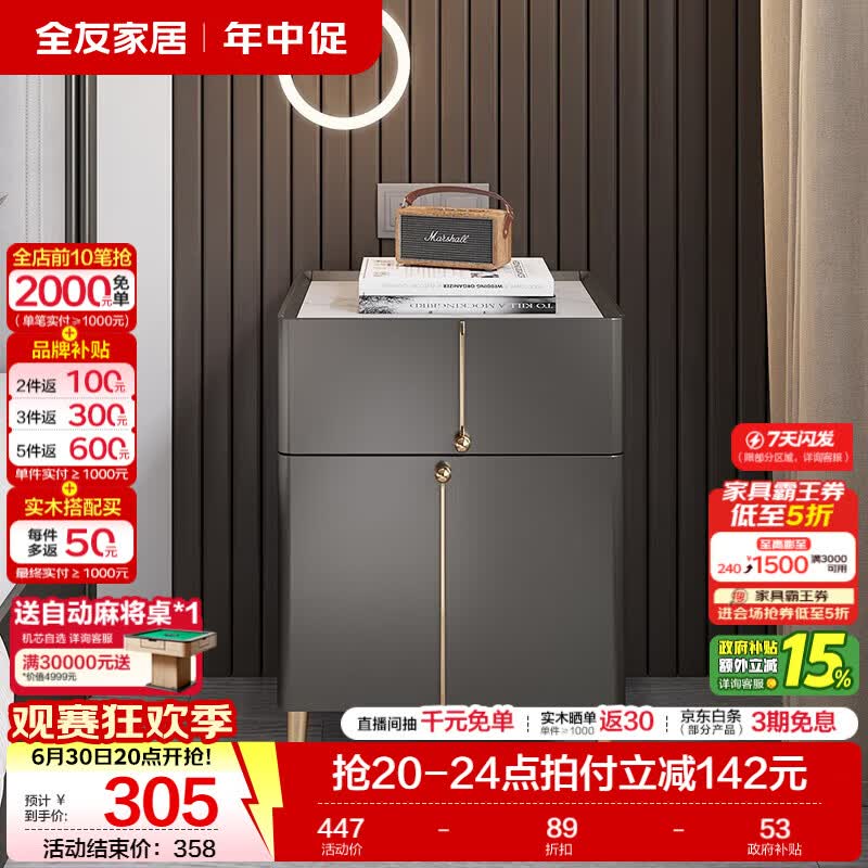 全友（QUANU）家居【床头柜合集】现代简约卧室床边收纳储物小柜子抽屉式床头柜 127701-2床头柜D*1