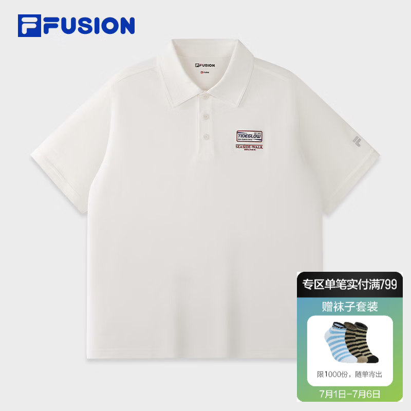 FILA FUSION斐乐潮牌男子针织短袖POLO衫2026秋新款休闲宽松上衣 云白色-WT L 175/96A/L