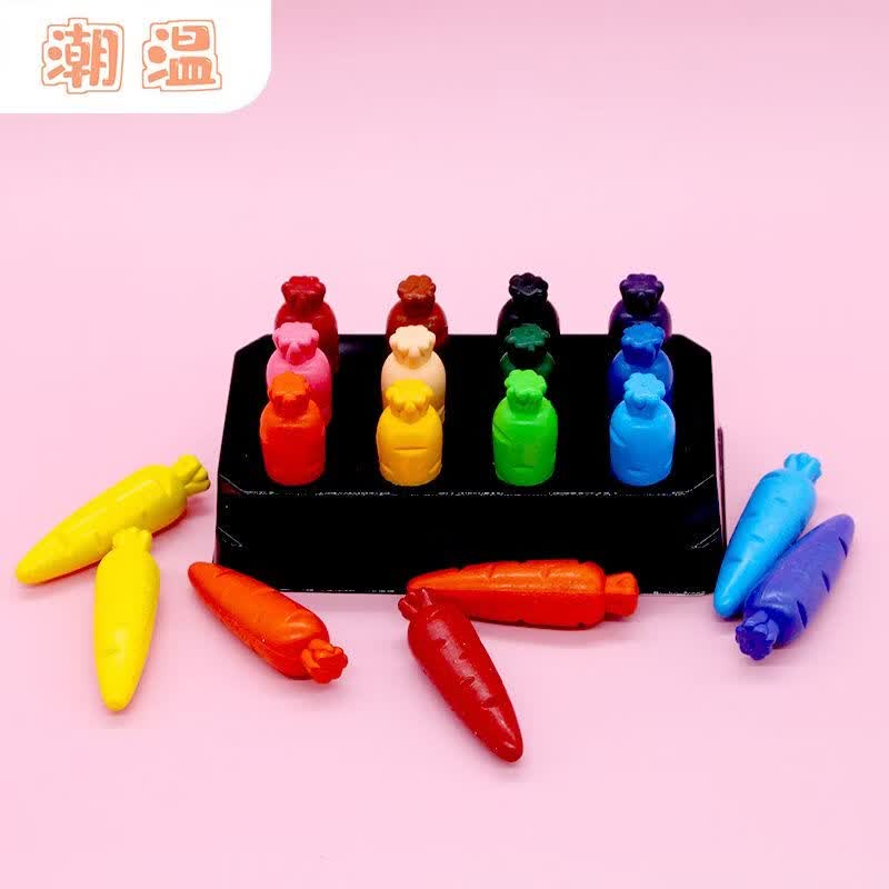 CRHMMFLF萝卜造型蜡笔不脏手可水洗幼儿园儿童油画棒画笔塑料腊笔 萝卜造型蜡笔【12色】
