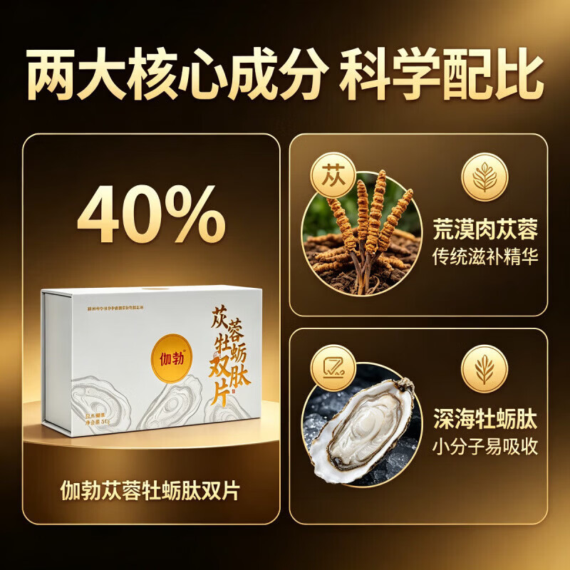 伽勃苁蓉牡蛎肽双片男性滋补压片糖果肉苁蓉牡蛎肽精华男士调理60粒 60粒*1盒 小金瓶一盒