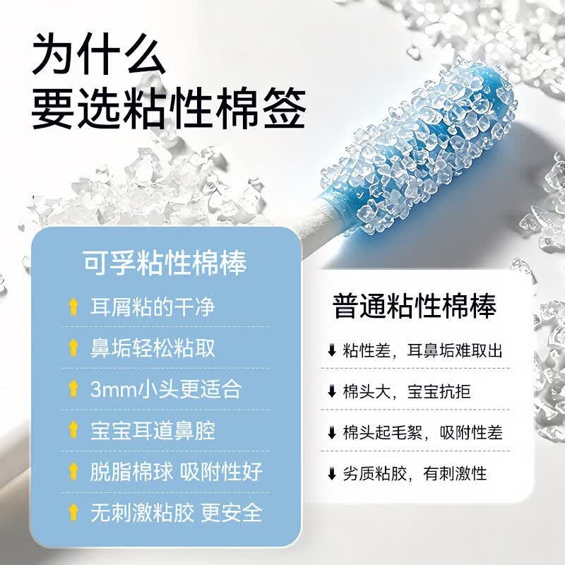 小棉家耳屎粘耳棒儿童掏耳朵耳屎清理神器婴儿挖耳勺鼻屎宝宝清洁棉签棒 一盒装