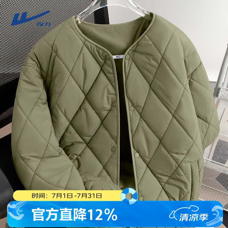 回力（Warrior）轻薄棉服男冬季新款内胆无领棉衣外套男士防寒保暖棉袄 灰绿 L