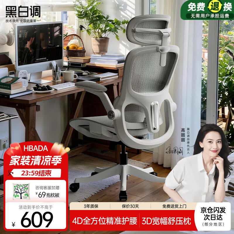 黑白调P2Pro二代人体工学椅电脑椅办公椅电竞椅子人工力学座椅4D腰托