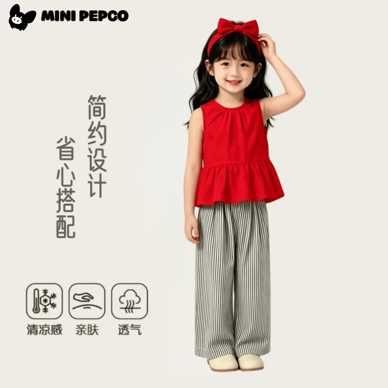 小猪班纳(PEPCO)女童夏季新款儿童裙子洋气碎花裙套装 无袖套装黄色 130
