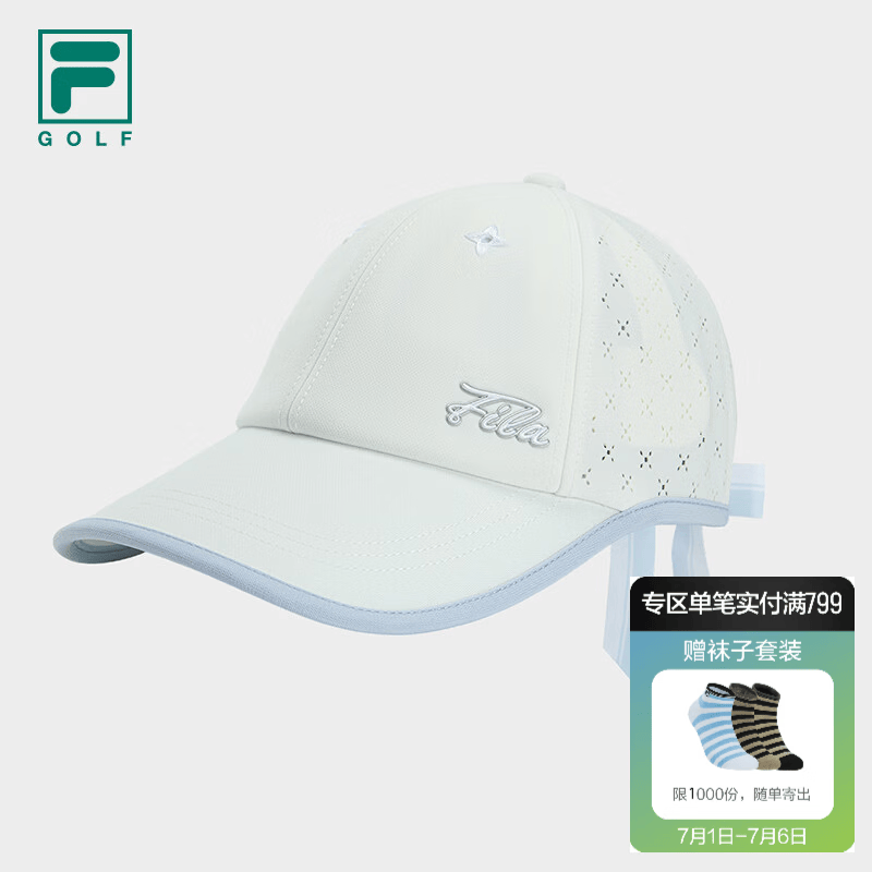FILA 斐乐官方女新款棒球帽高尔夫运动帽蝴蝶结遮阳帽日常防晒帽 玉石白-WT