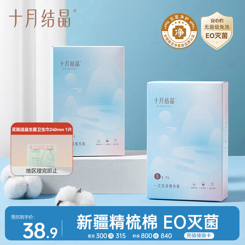 十月结晶孕产妇一次性内裤女士纯棉L码10条【 安全灭菌】