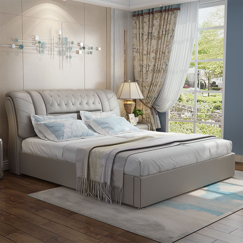 8现代简约气动储物软包双人卧室皮艺箱框 头层不带床头柜 1500*1900