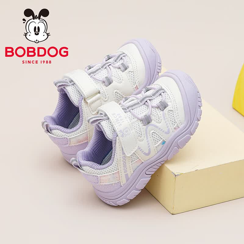 巴布豆(BOBDOG)童鞋男童夏季透气框子鞋2026女宝小童春秋学步鞋低帮儿童运动凉鞋 粉紫/米63021(网面) 30 适合脚长18.8cm