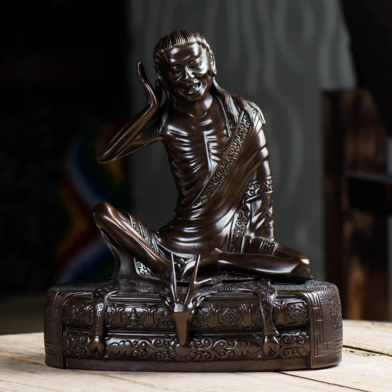 铜鎏金米拉日巴铜像摆件 7寸藏式玄关工艺品铜雕摆饰 7寸古 饰 7寸古