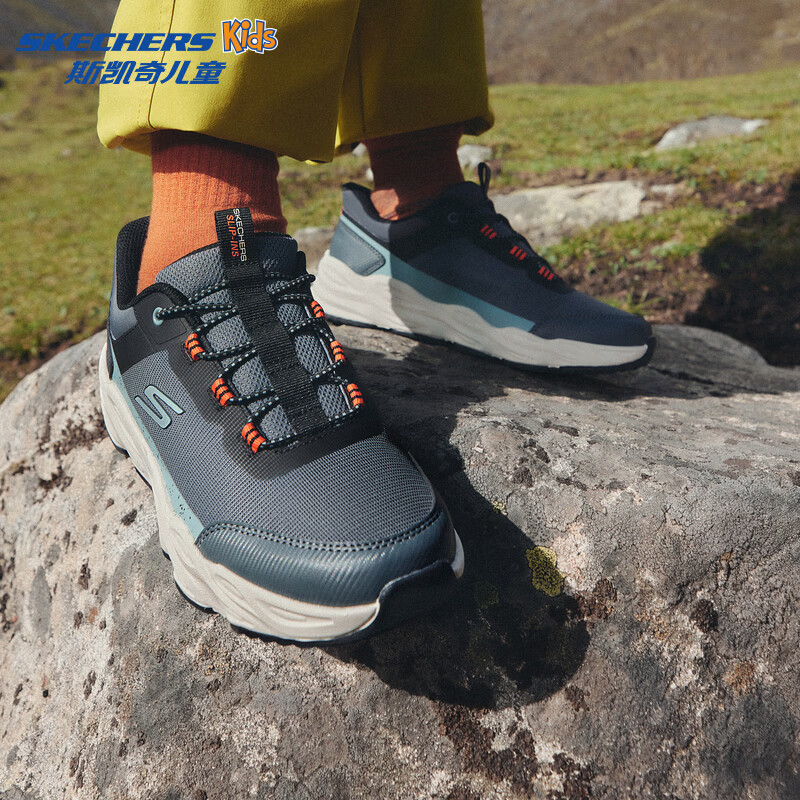 Skechers斯凯奇男孩男童运动鞋百搭舒适跑步鞋405386L 男童/木炭色/黑色 /CCBK 34