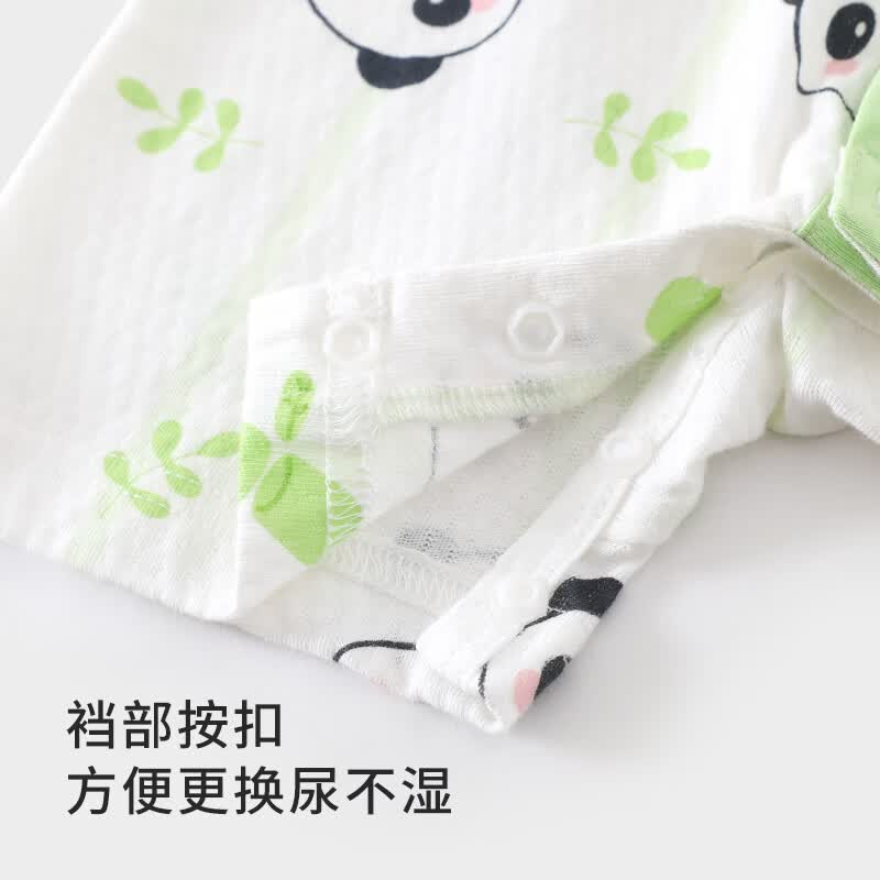 木木屋婴童短袖连体衣夏季男童女童纯棉可拆卸口水巾哈衣宝宝夏天爬服 小熊猫(网眼棉) 100cm